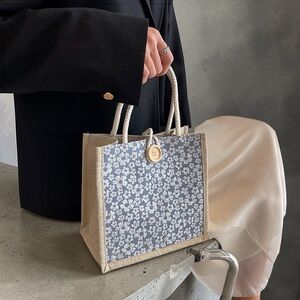 Floral Canvas Rope-Handle Crossbody Tote - Blue